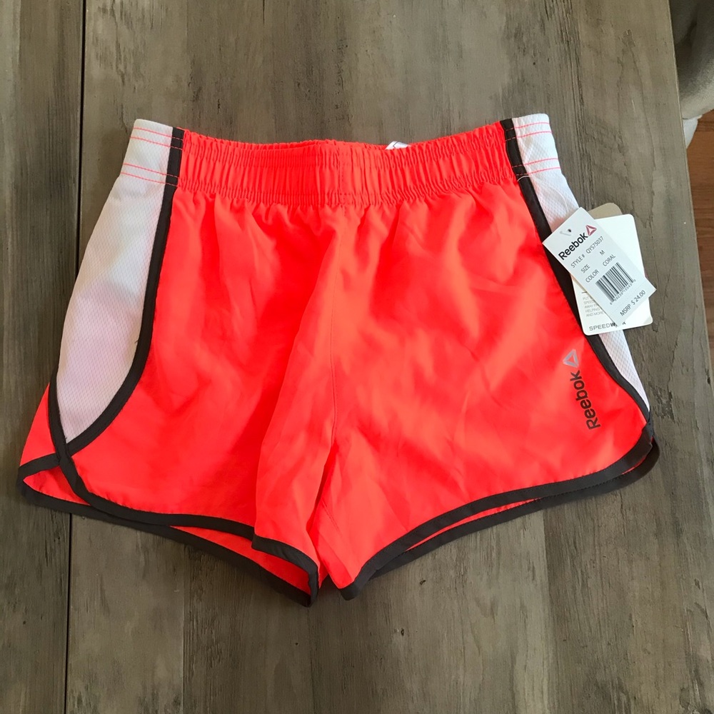 Girls Reebok Neon Coral Athletic Shorts NWT
